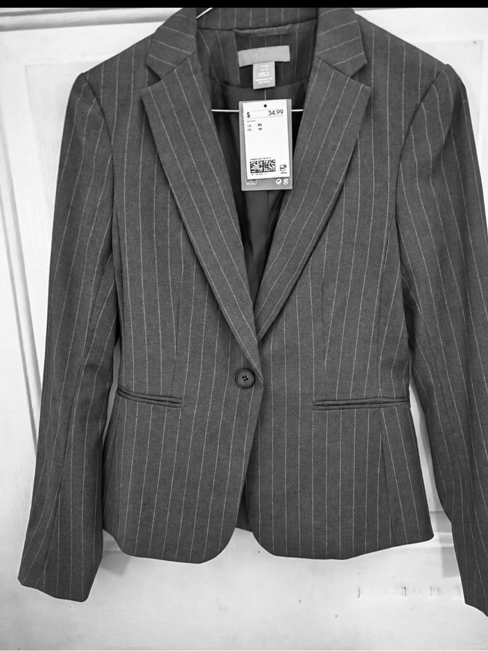 Tailored Gray Pinstripe Single-Button Blazer